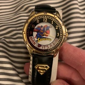 RARE VINTAGE circa 1994 DC COMICS SUPERMAN WRIST WATCH by WALTHAM WITH MOVEMENT